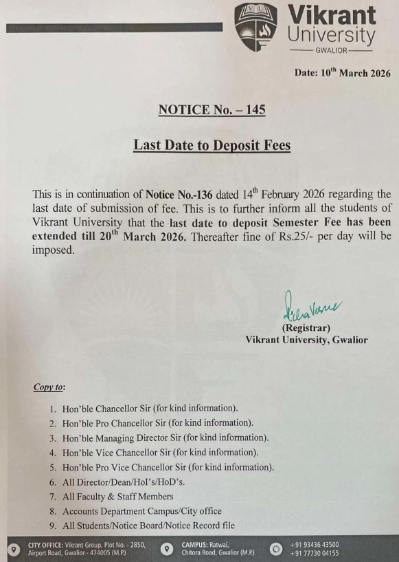 Revised Last Date to deposit Fees for all VU students