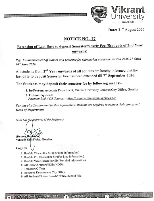 Regarding Fee Submission for 2nd year onwards