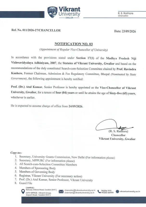 Appointment of Regular Vice-Chancellor of University