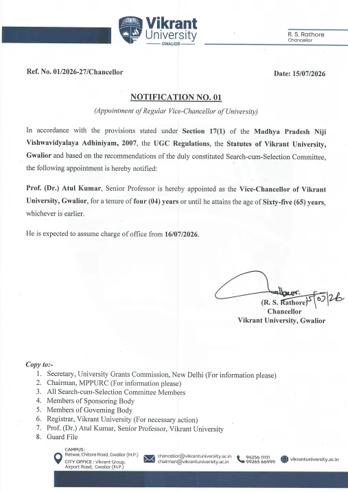 Appointment of Regular Vice-Chancellor of University
